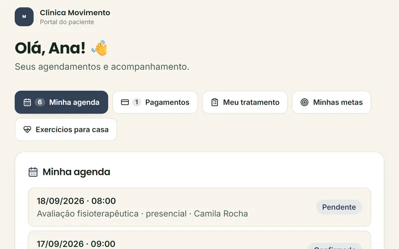 Tela do sistema: Portal do paciente