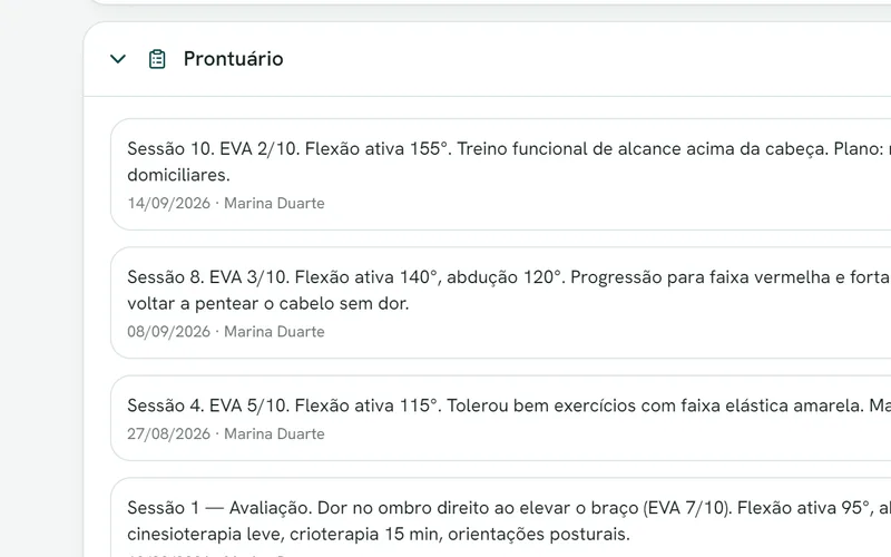 Tela do sistema: Prontuário e avaliações